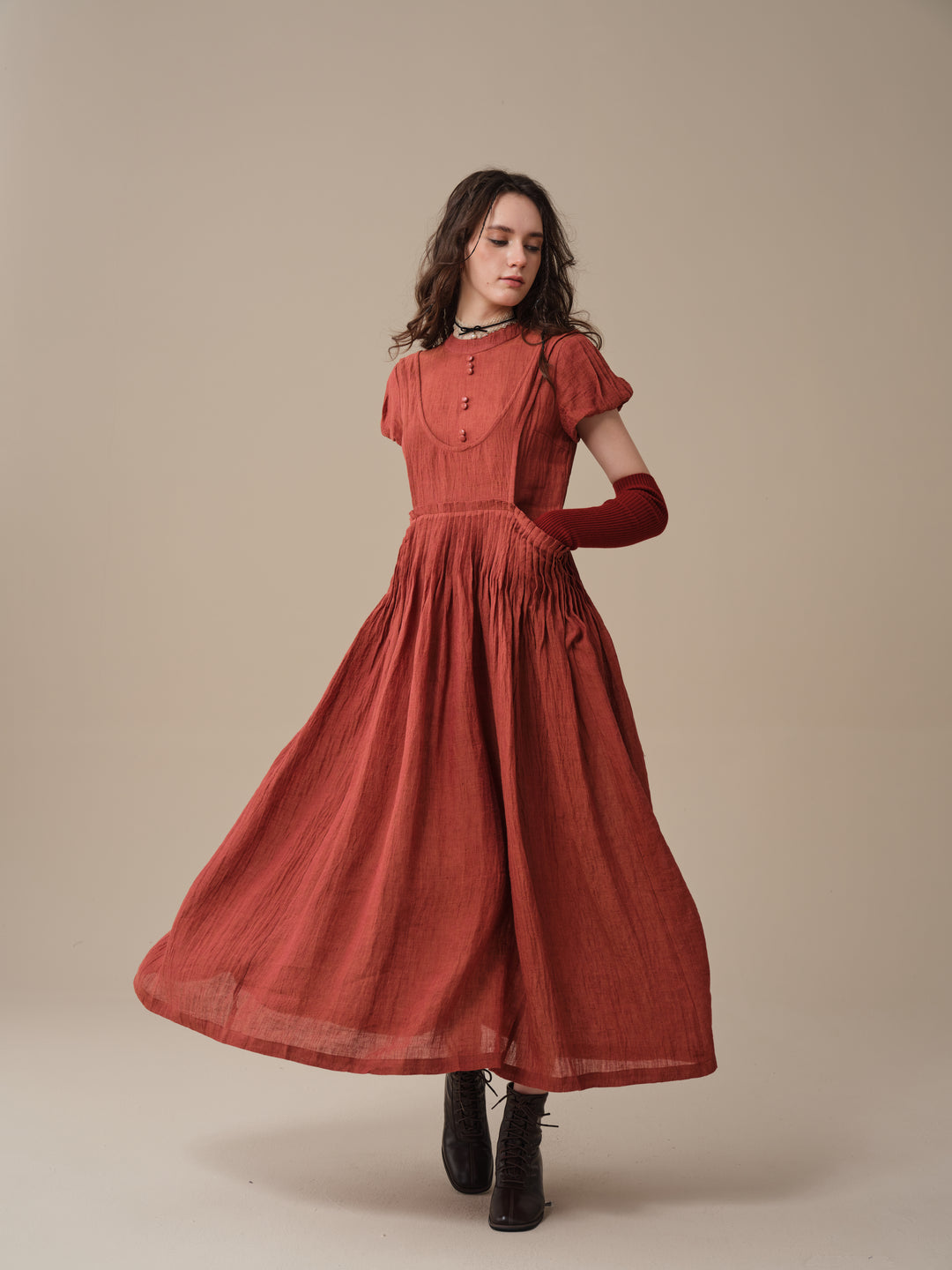 Thistle 09 | Smocked Bib Linen Midi Dress