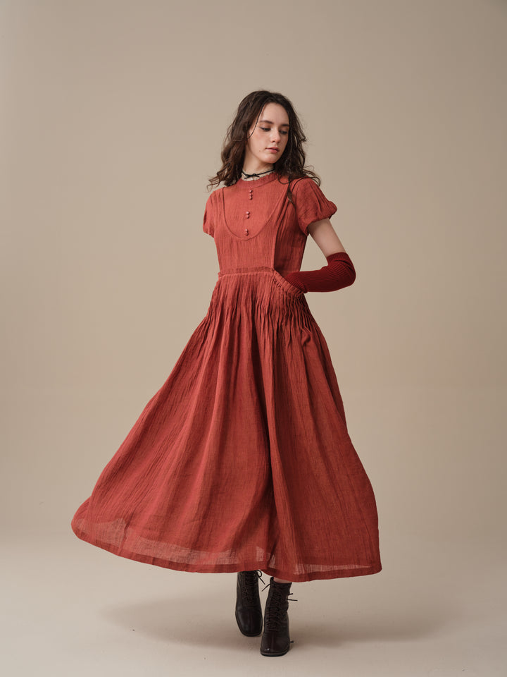 Thistle 09 | Smocked Bib Linen Midi Dress