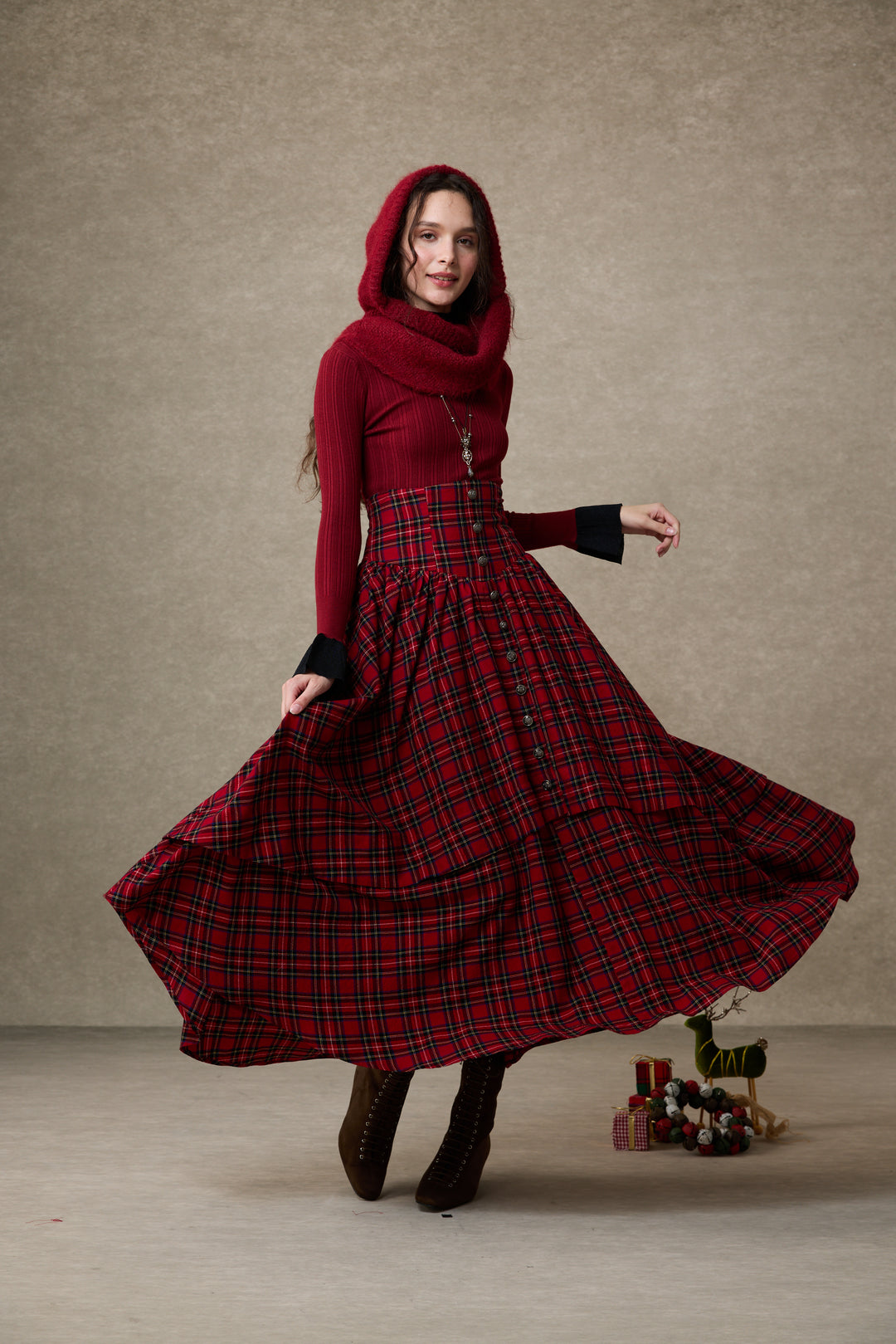 Christina 19 |Retro Layered Wool Skirt