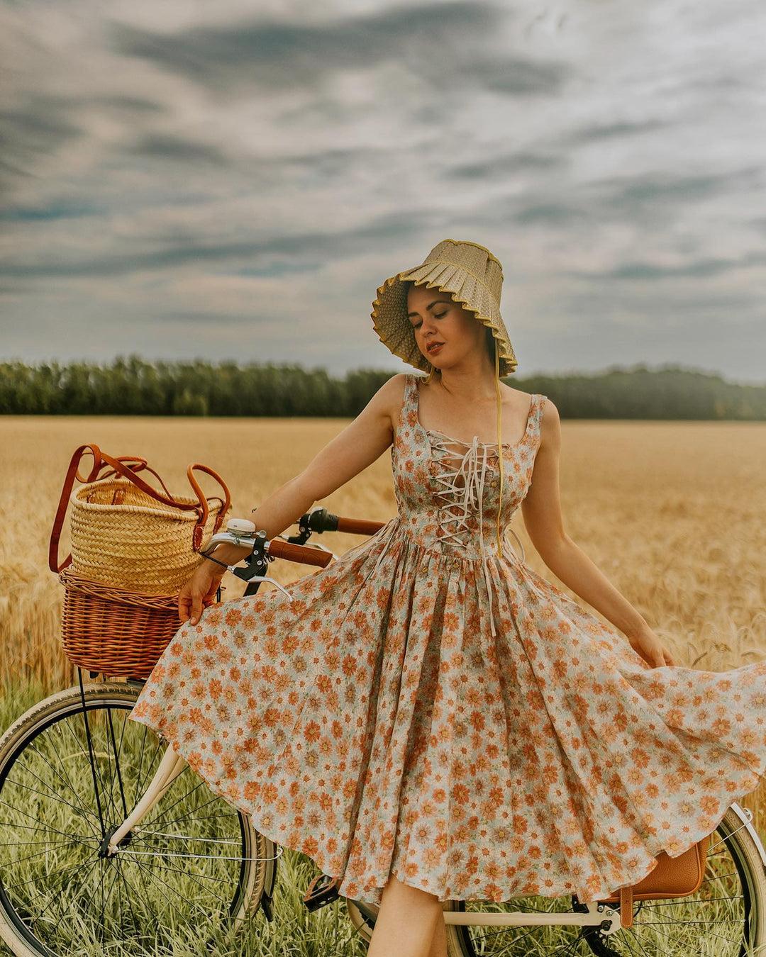 Adelia 17 | lace up daisy linen dress Chamomile Blossom( (51") / S Adelia 17 | lace up daisy linen dress Chamomile Blossom( (51") / S