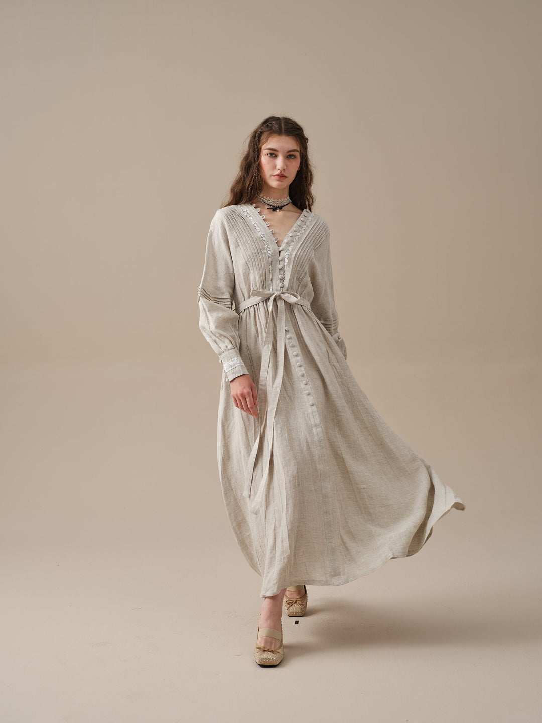 octavia stretch-linen wrap dress Octavia Linen Blend Dress - Embroidered Chambray