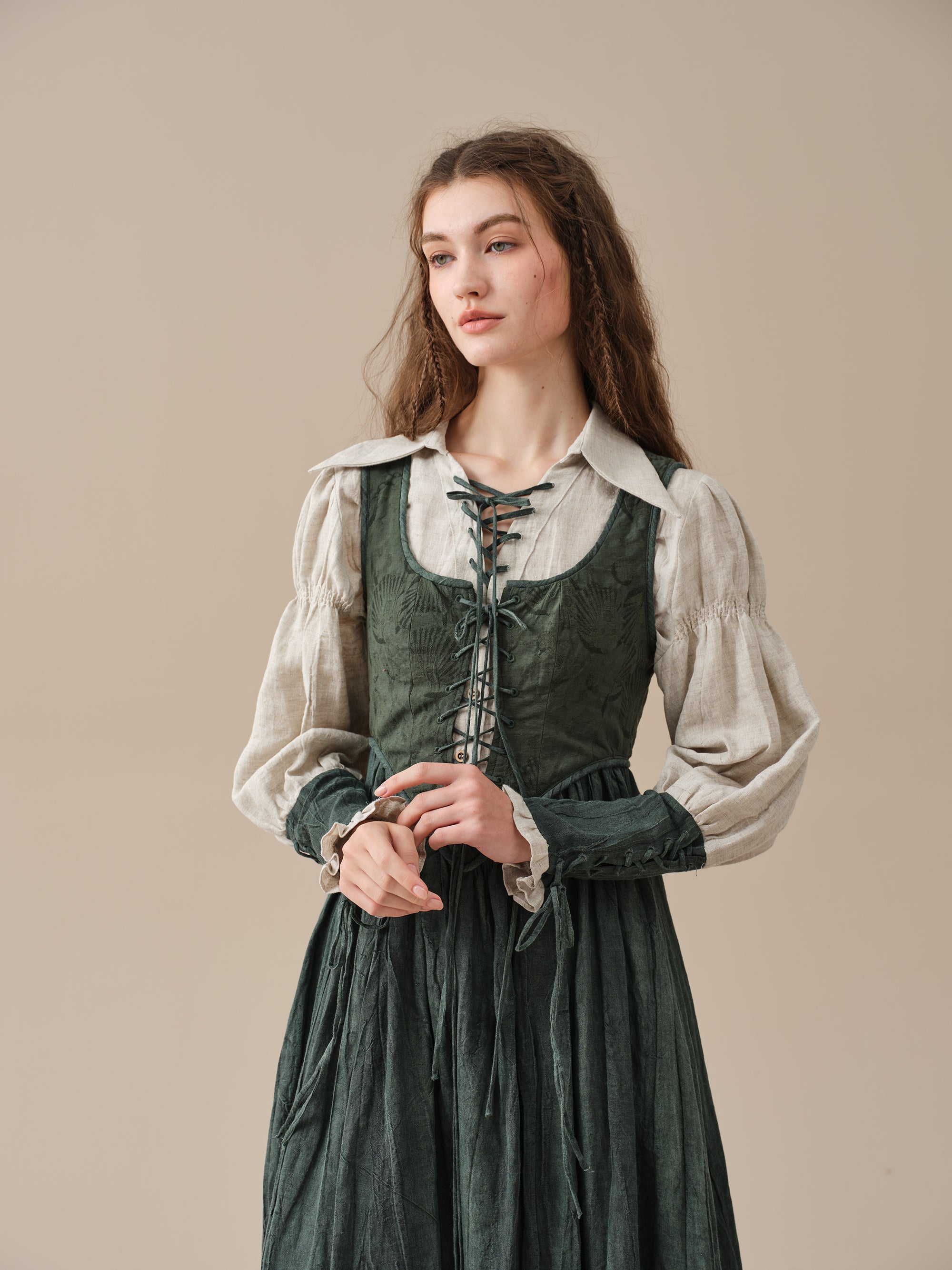 Anis 23 | Lace-up Jacquard Linen Corset Dress – Linennaive