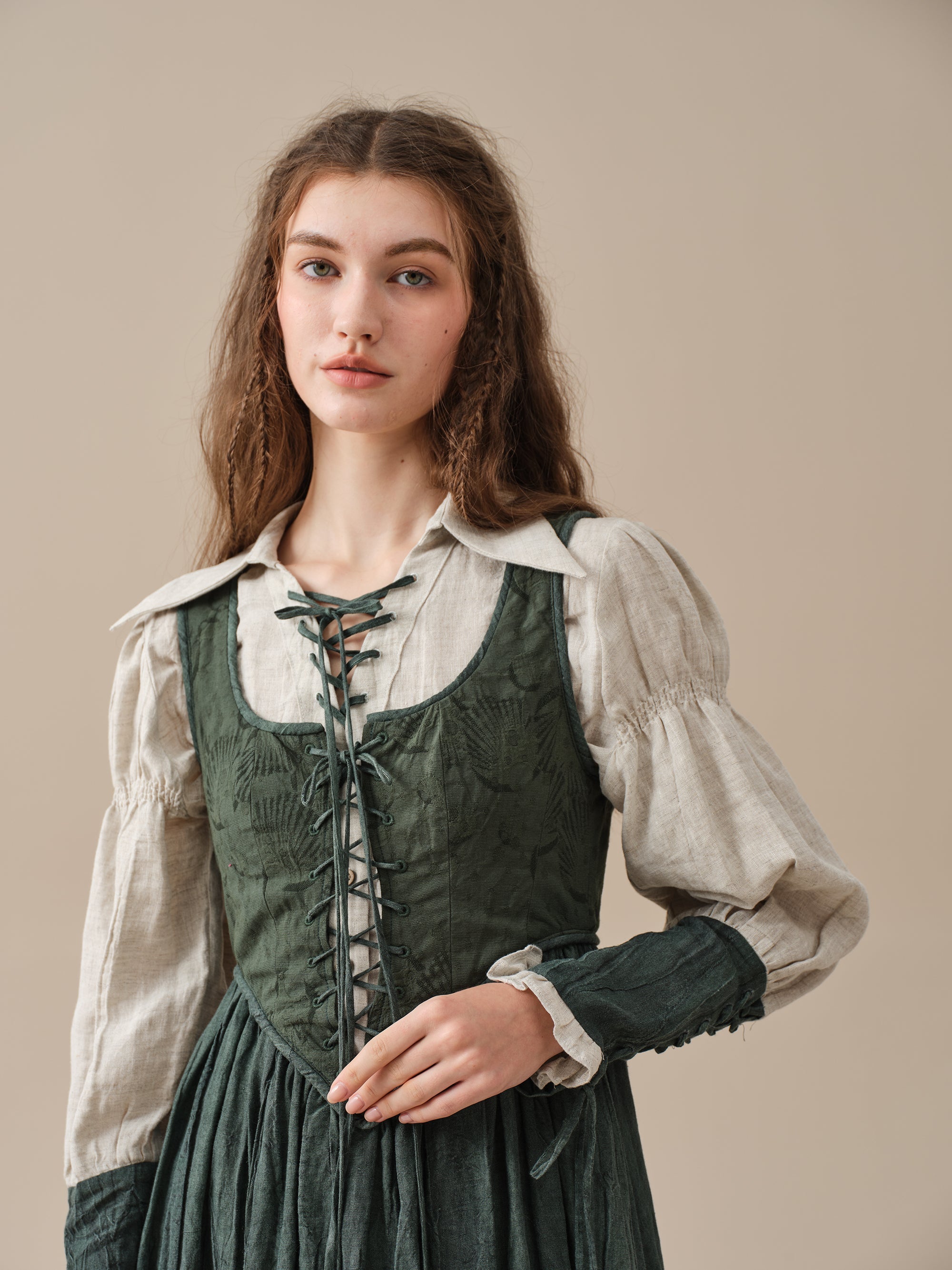 Anis 23 | Lace-up Jacquard Linen Corset Dress – Linennaive