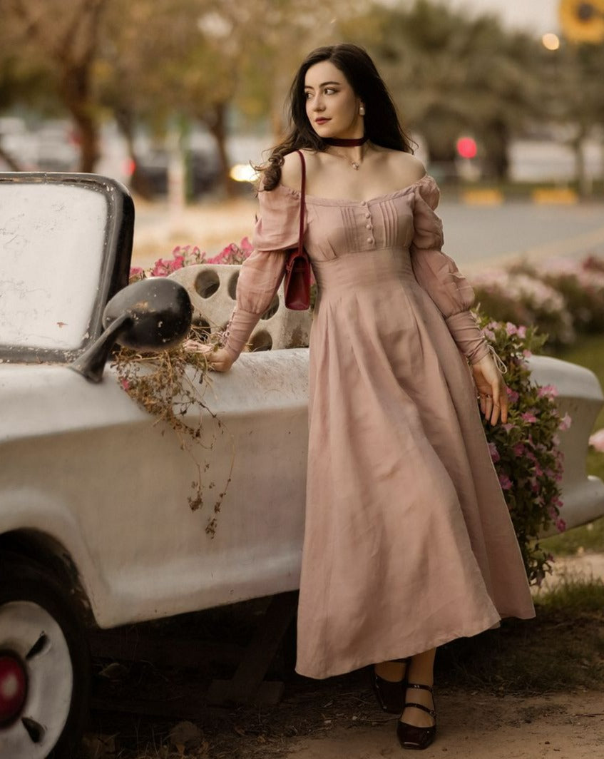 Phoenix 24 | Regency Lace-Up Linen Dress Sakura Cherry (Yarn Dyed Linen) / XL Phoenix 24 | Regency Lace-Up Linen Dress Sakura Cherry (Yarn Dyed Linen) / XL