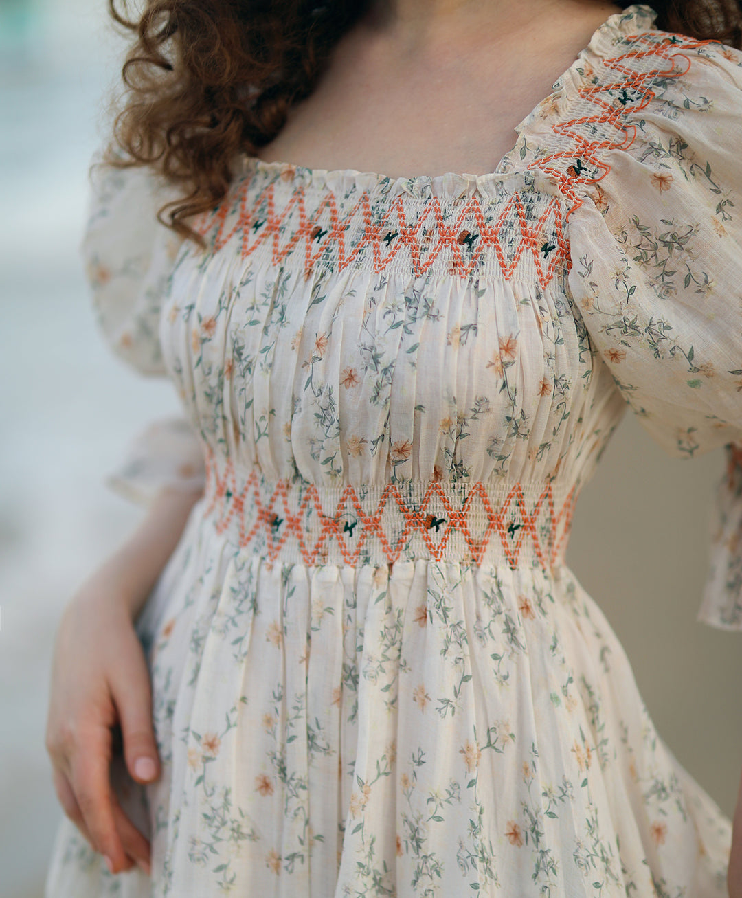 floral embroidered linen dress White linen dress with floral embroidery Sobachko