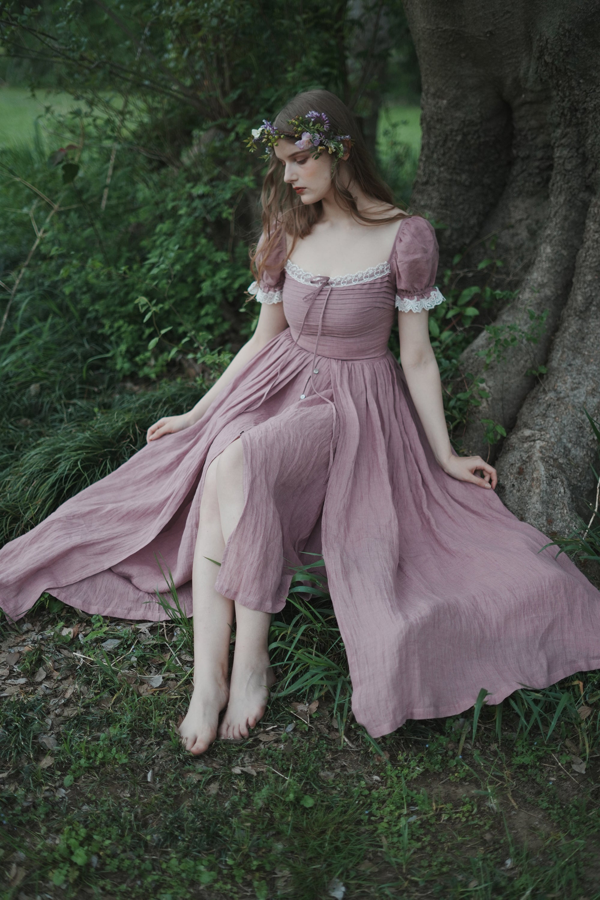 Monet Haze 26 | Fairy layered Linen Dress with pintucks – Linennaive Monet Haze 26 | Fairy layered Linen Dress with pintucks – Linennaive