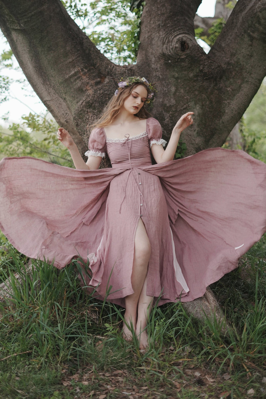long pink linen dress Light Pink Linen Long Sleeve Shirt Dress shopaleena