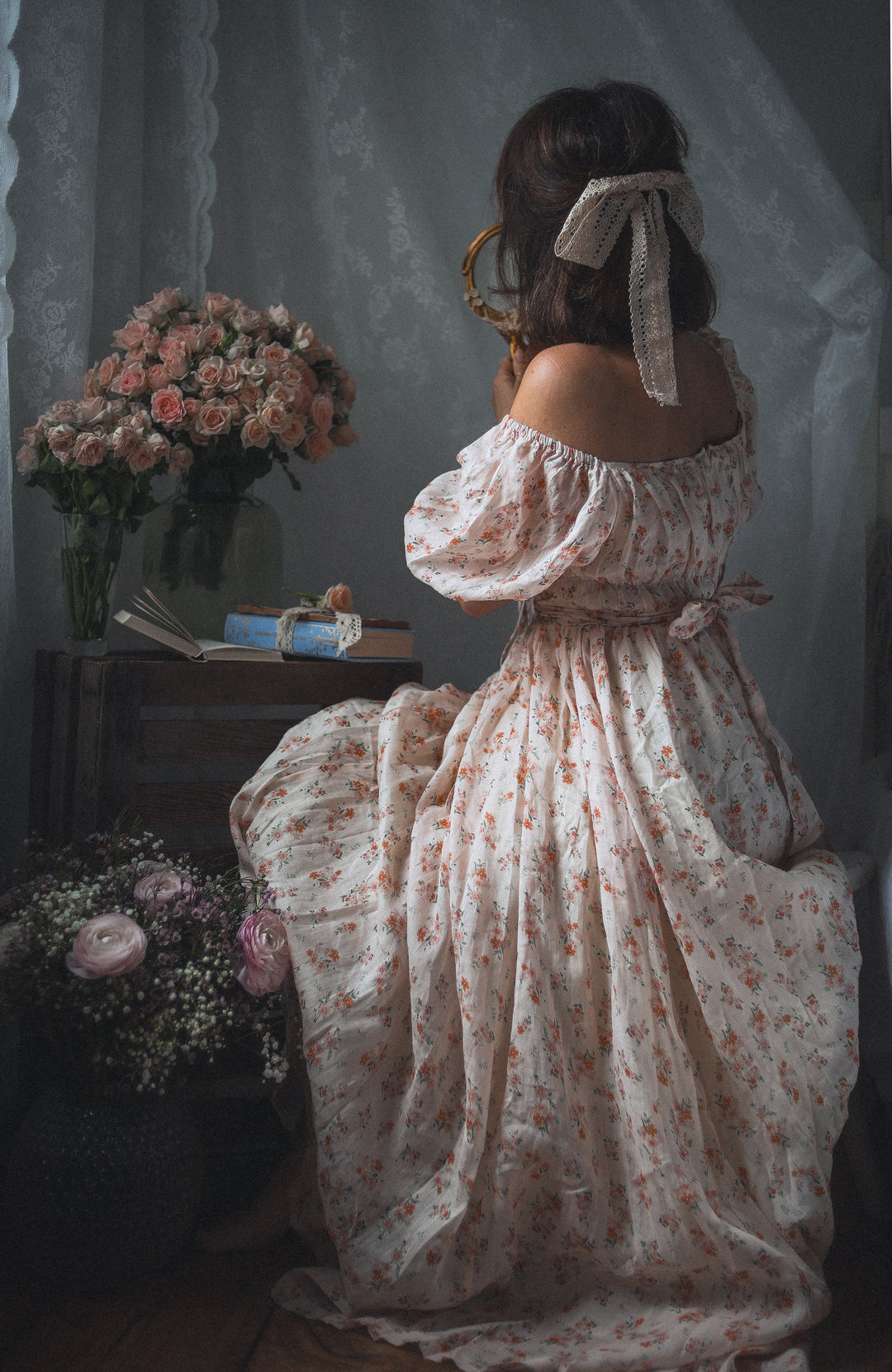 Alice 19 | Floral linen dress green ivy / L Alice 19 | Floral linen dress green ivy / L