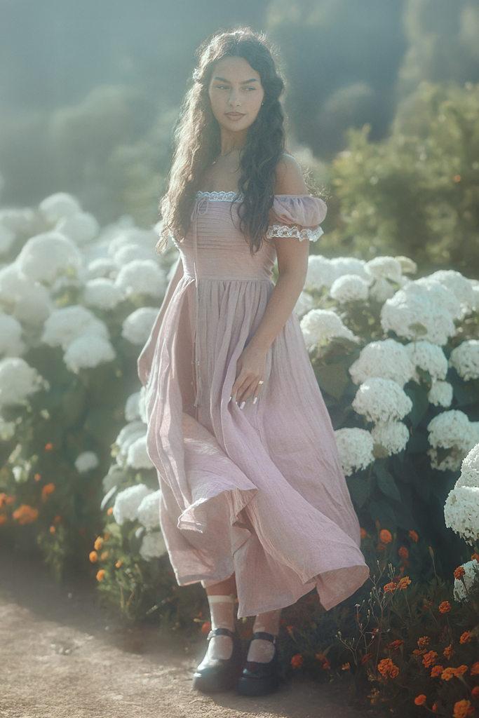 Monet Haze 26 | Fairy layered Linen Dress with pintucks – Linennaive