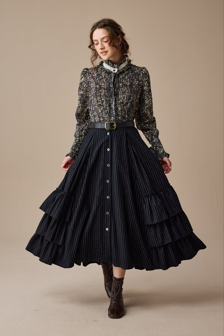 Kaite 18 |ruffled maxi wool skirt