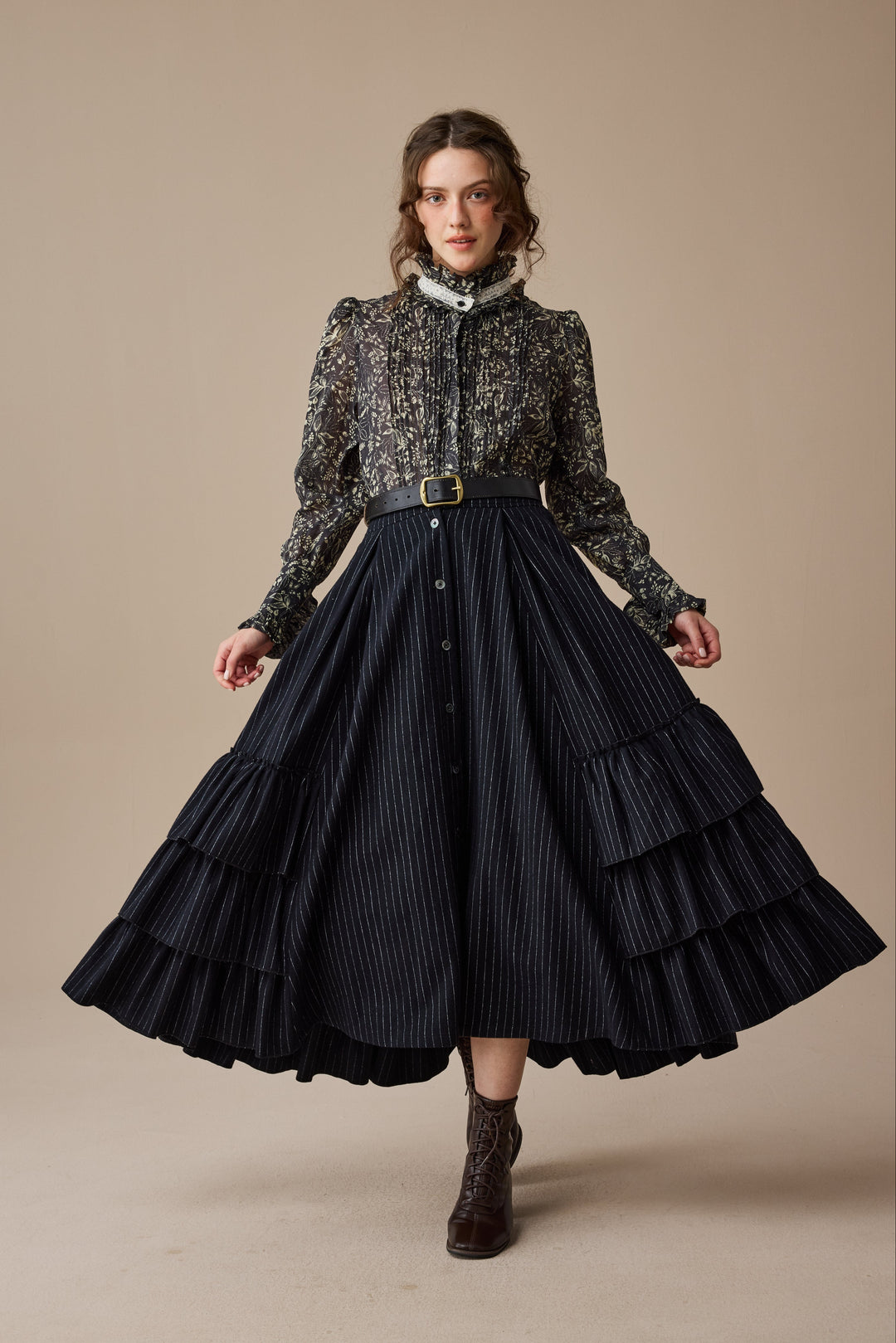 Kaite 18 |ruffled maxi wool skirt