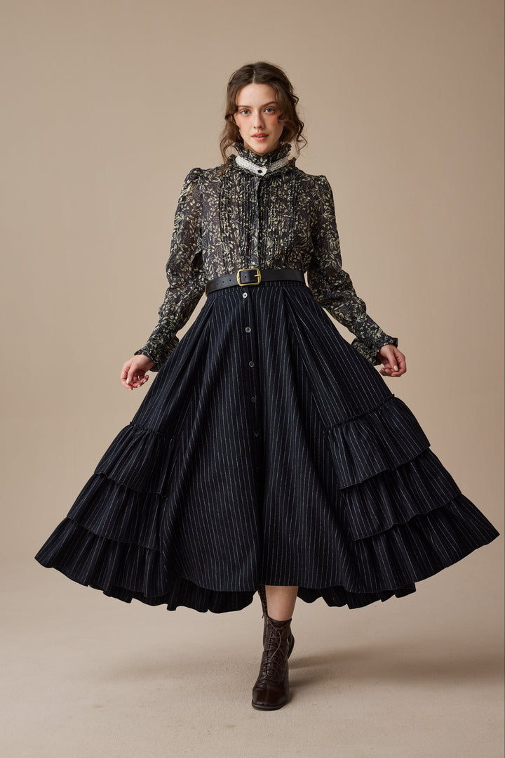 Kaite 18 |ruffled maxi wool skirt