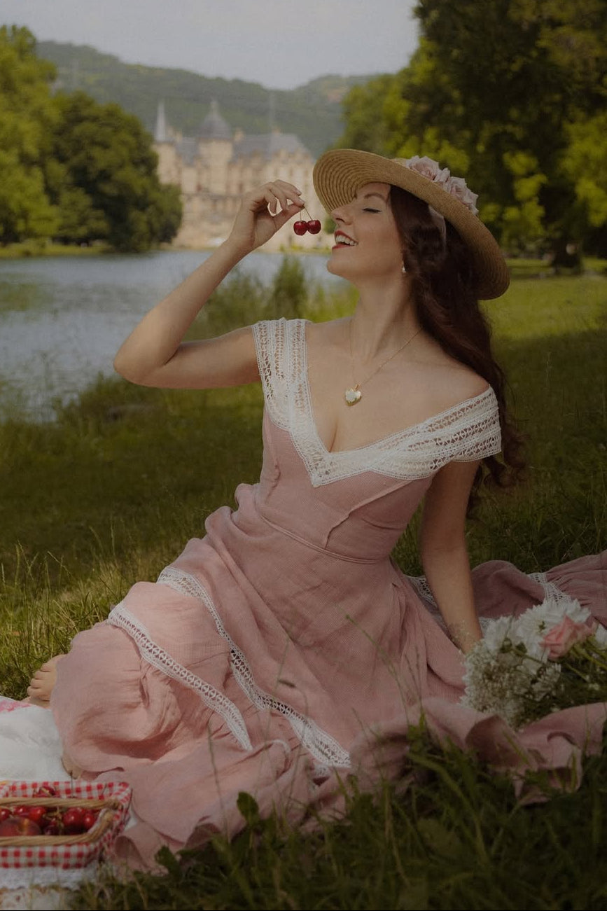 Cherry Tree 25 | Lace Linen flared dress Dreamy Blue / XS Cherry Tree 25 | Lace Linen flared dress Dreamy Blue / XS