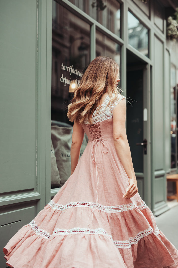 Cherry Tree 25 | Lace Linen flared dress