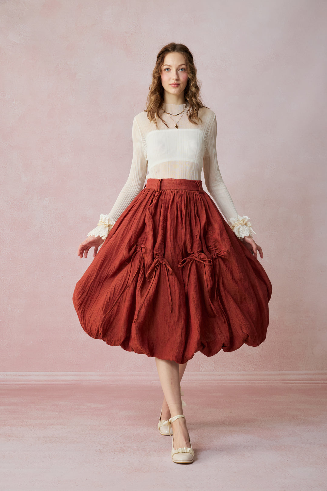 Camellia Bubble 22 | Drawstring Bubble Linen Skirt