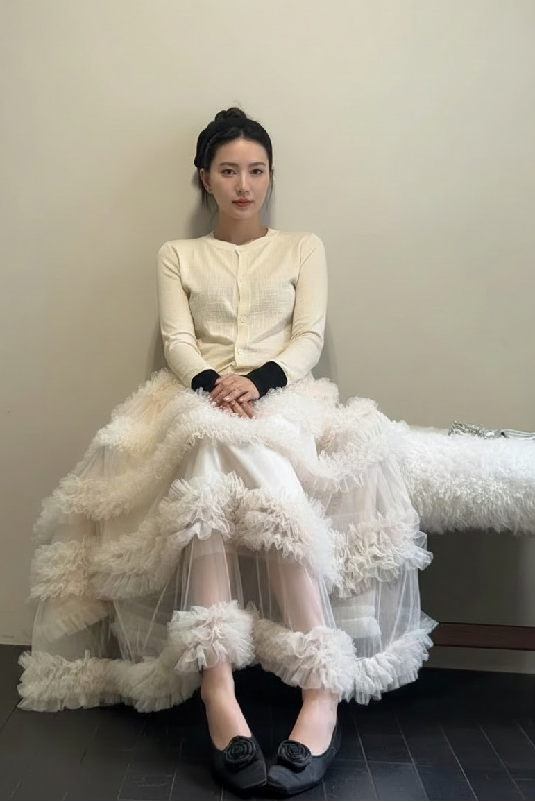 Lilypond 13 | 100% Wool Cable Knit Tiered Dress with scarf