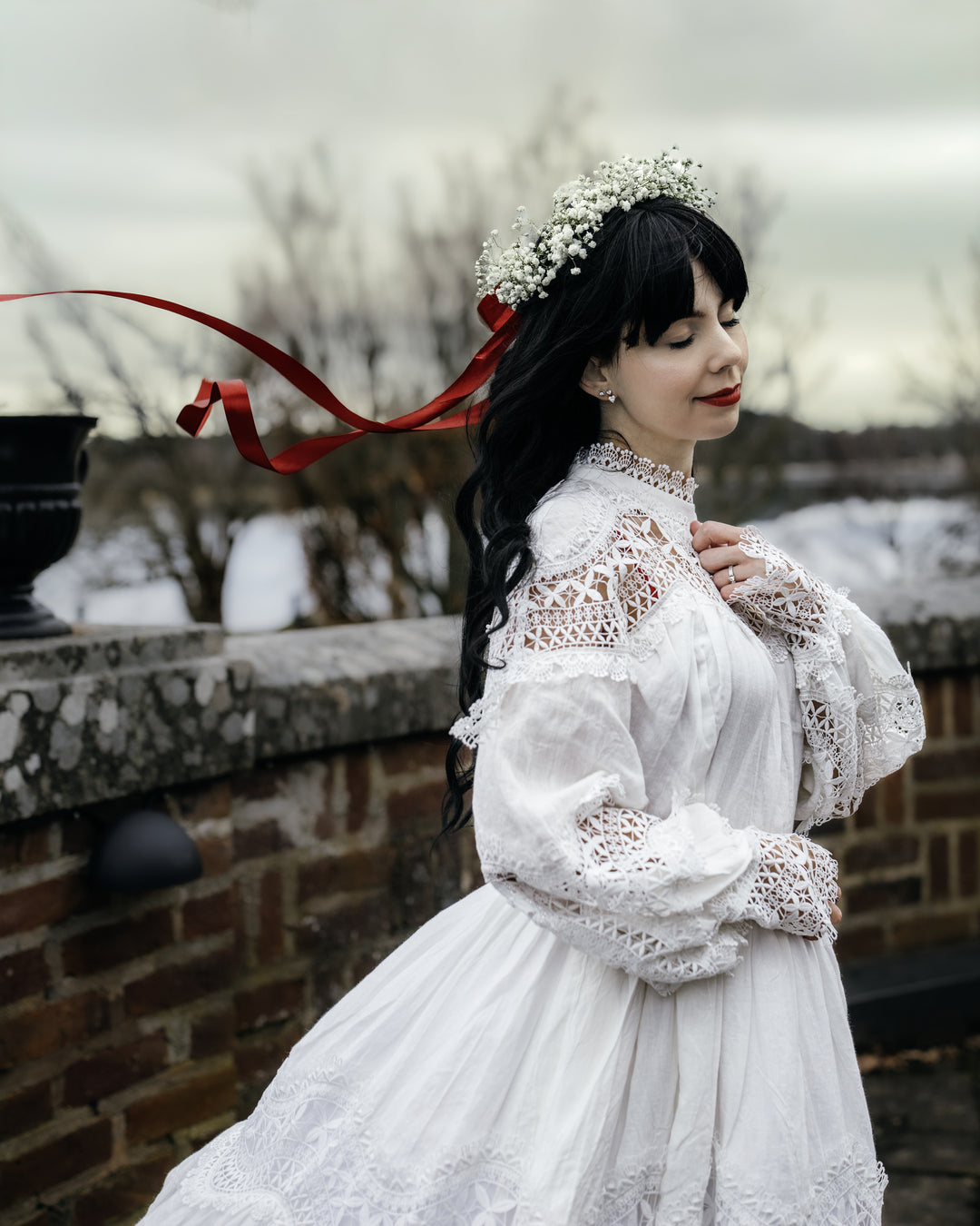 cotton linen lace dresses Long lingerie-style dress in linen and cotton lace