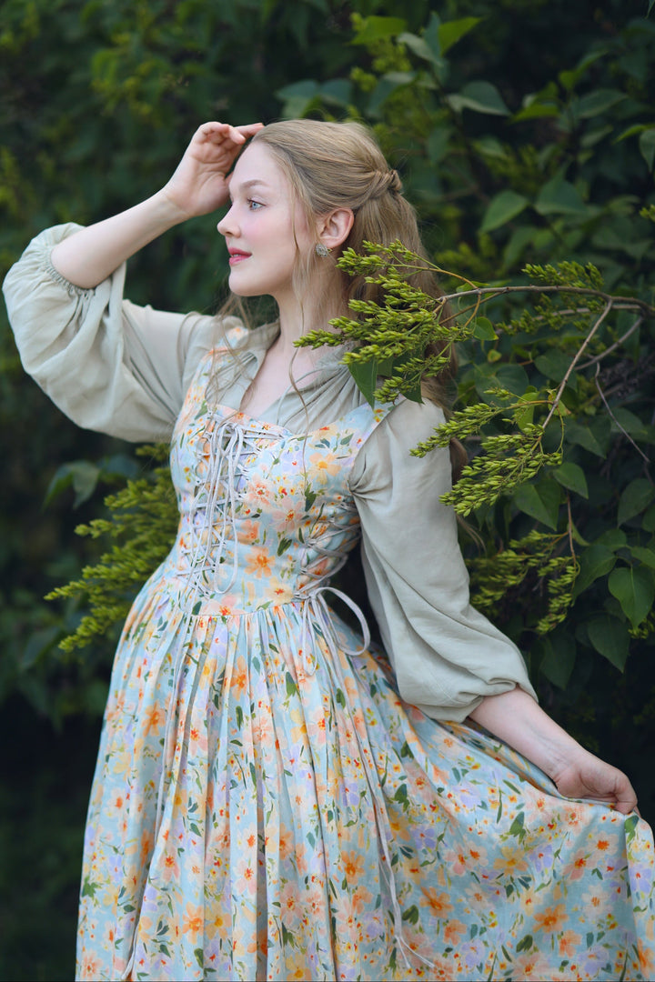 Adelia 17 | lace up daisy linen dress