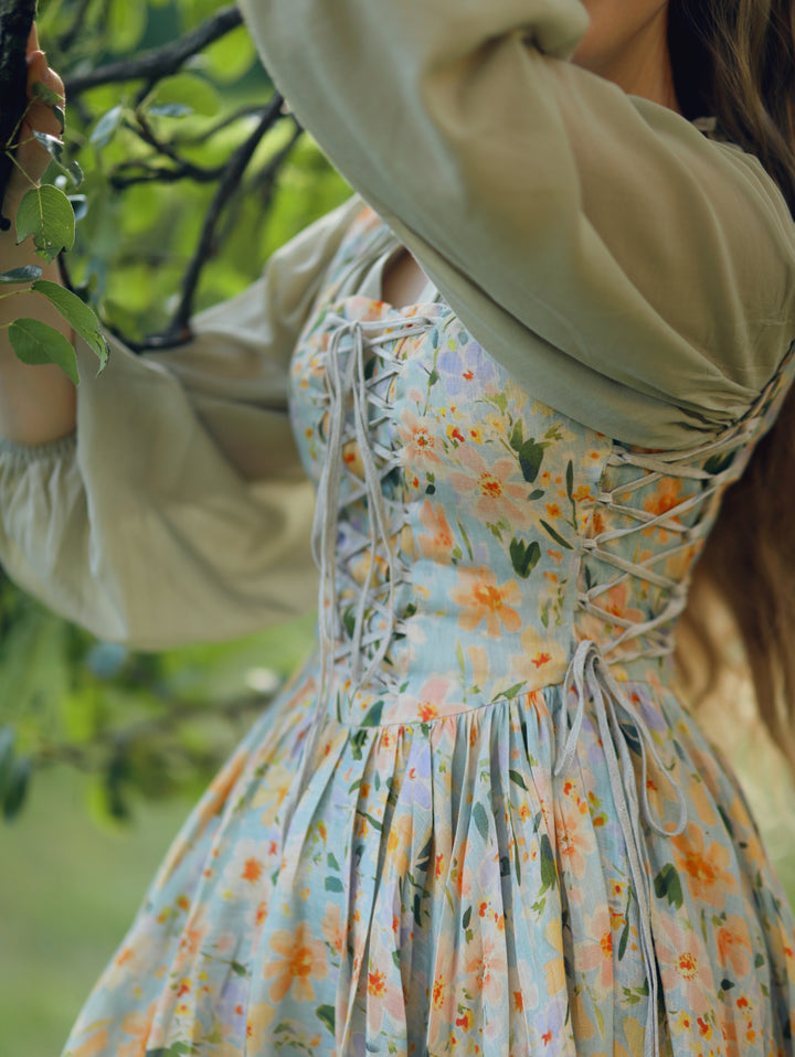Adelia 17 | lace up daisy linen dress