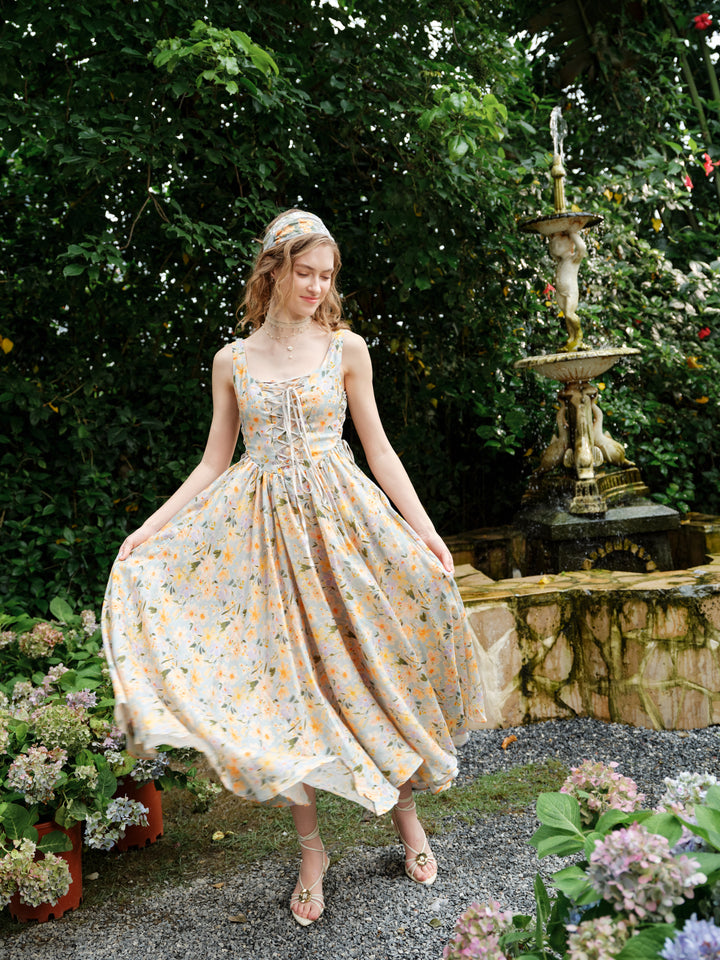 Adelia 17 | lace up daisy linen dress
