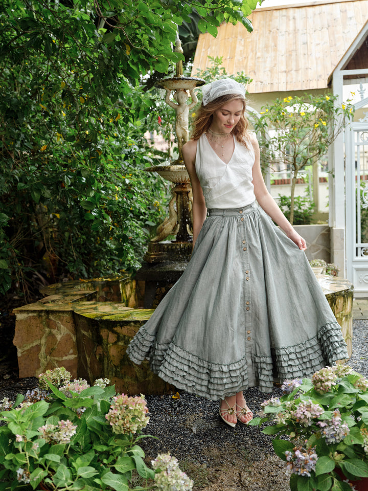 Dorothy 27 | Ruffled maxi linen skirt