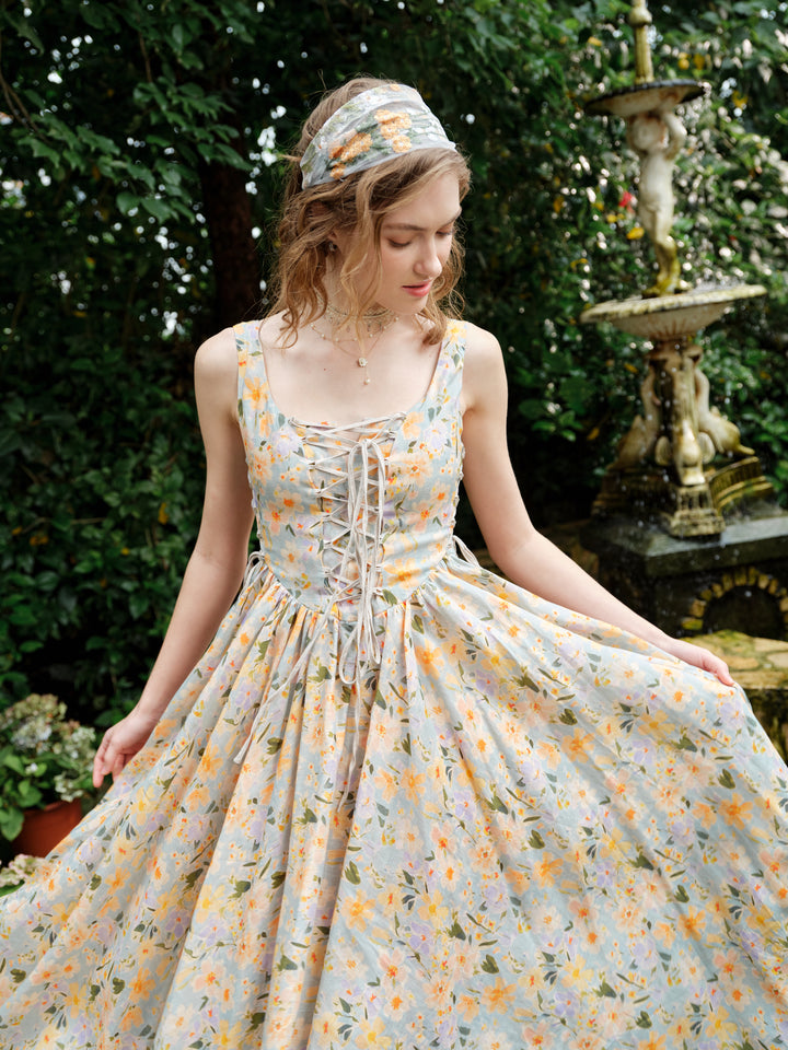 Adelia 17 | lace up daisy linen dress