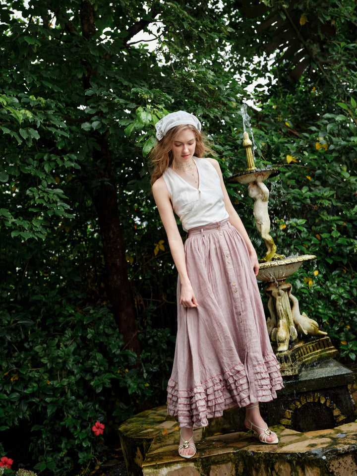 Dorothy 27 | Ruffled maxi linen skirt