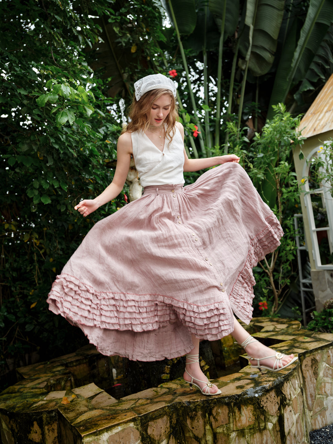 Dorothy 27 | Ruffled maxi linen skirt