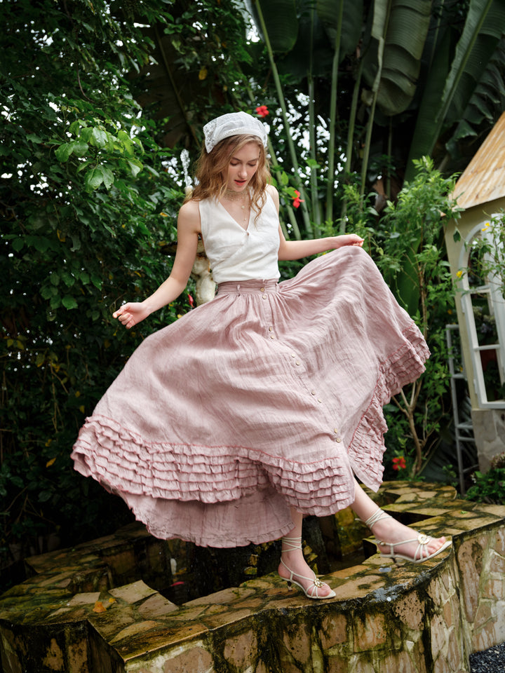 Dorothy 27 | Ruffled maxi linen skirt