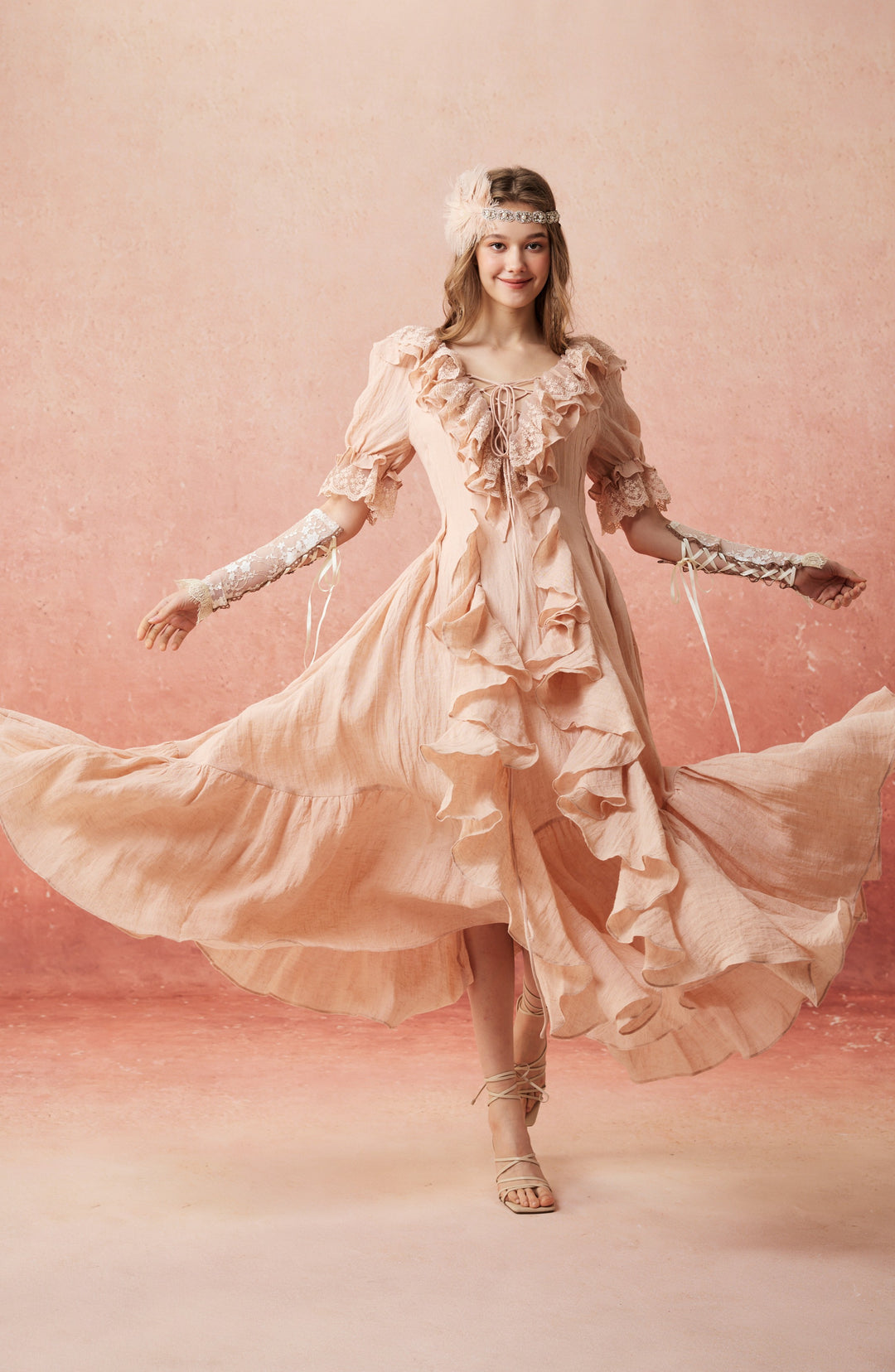 Dewdrops 16 | Maxi Linen Dress Gown Sakura Pink / XL Dewdrops 16 | Maxi Linen Dress Gown Sakura Pink / XL