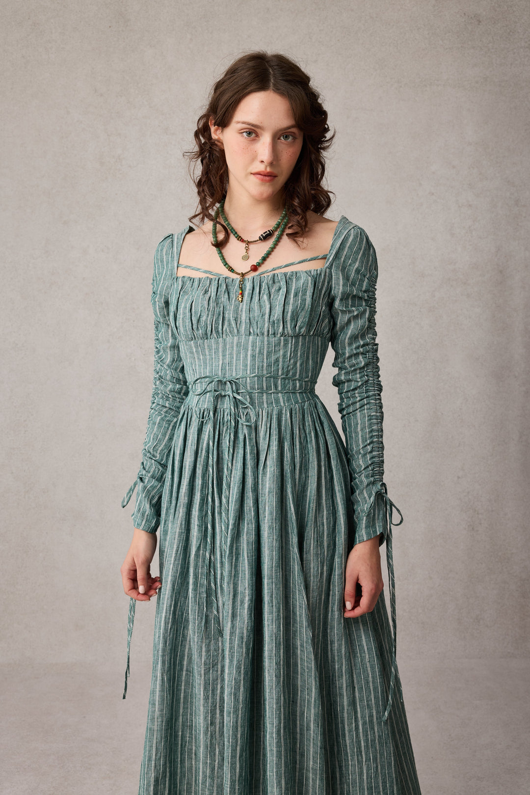 Monette 27 | Corset Linen Dress Teal Stripe / XS Monette 27 | Corset Linen Dress Teal Stripe / XS