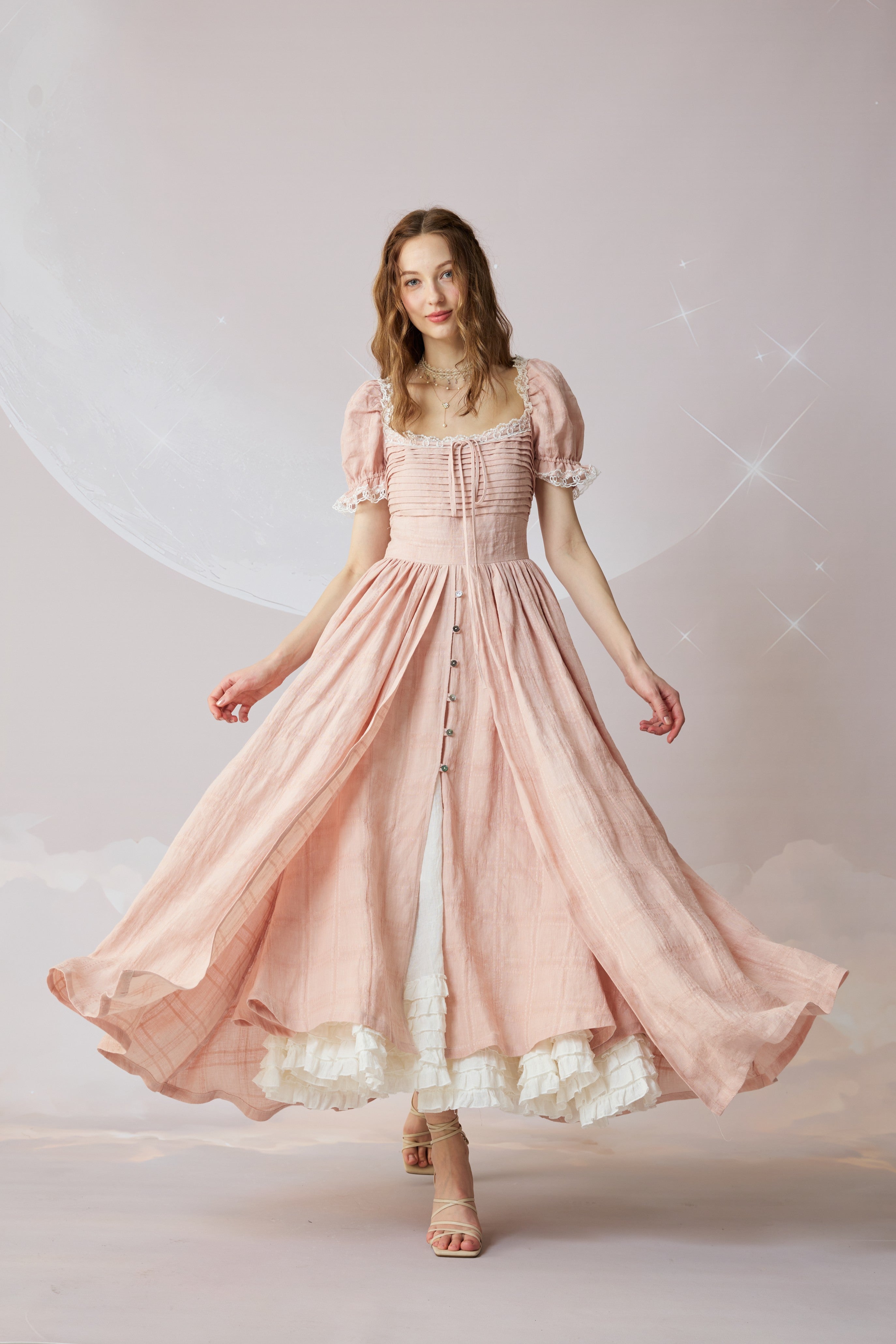 Monet Haze 26 | Fairy layered Linen Dress with pintucks – Linennaive