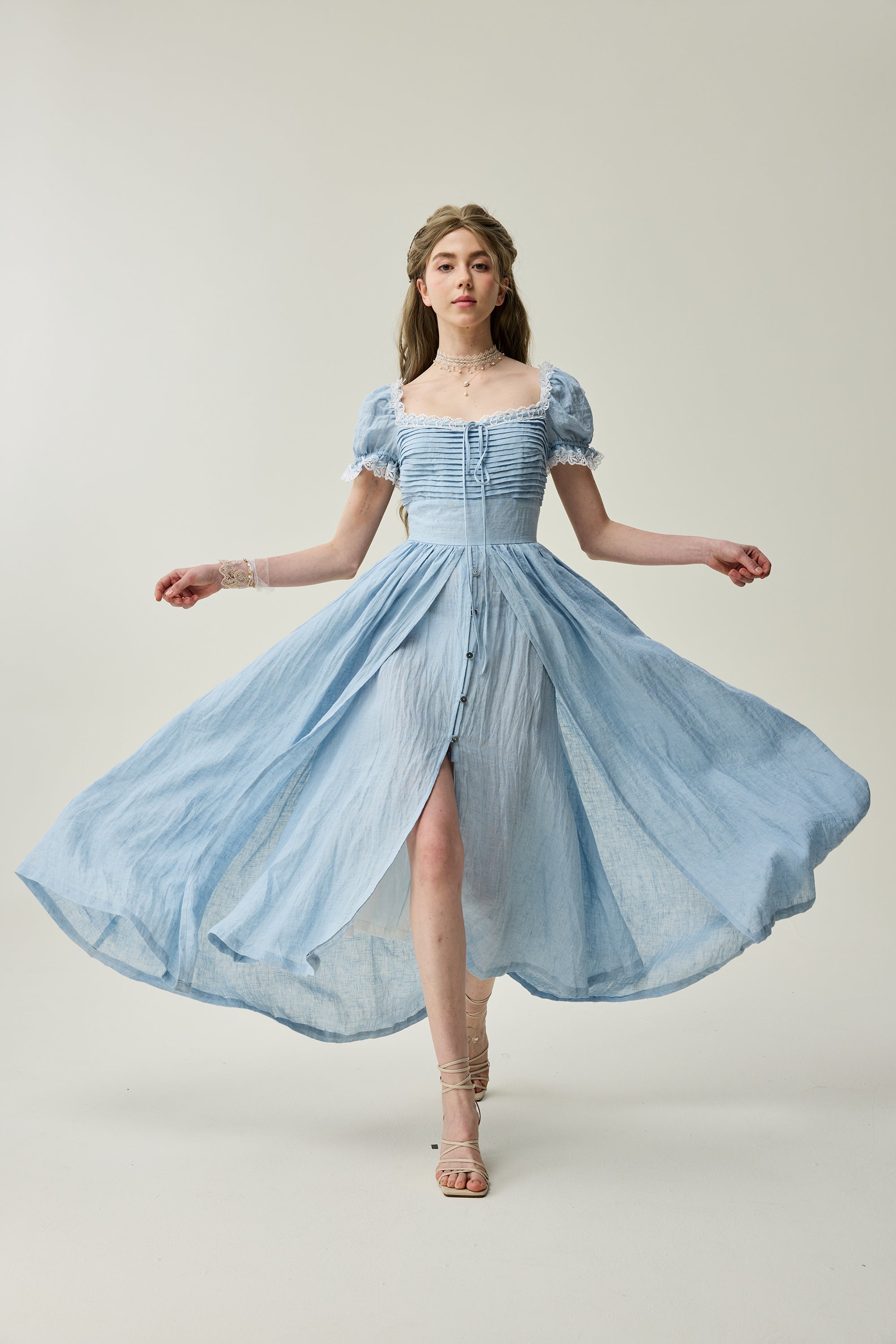 Monet Haze 26 | Fairy layered Linen Dress with pintucks – Linennaive