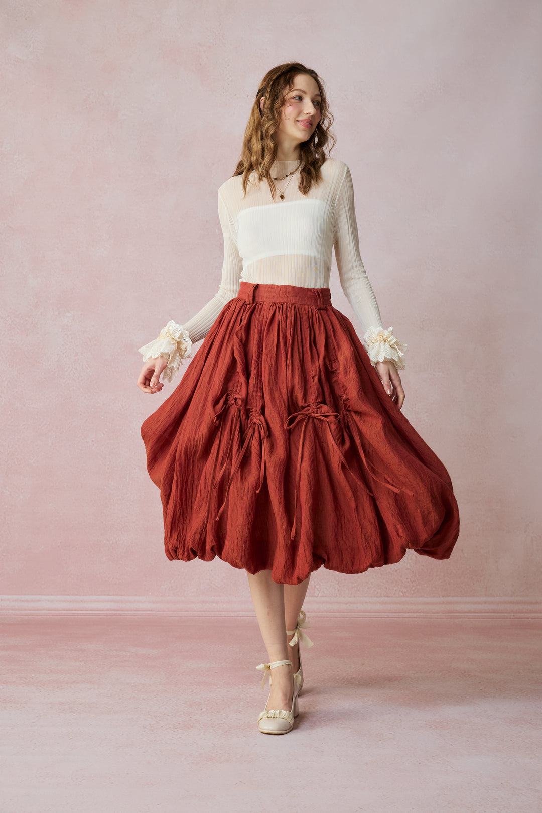Camellia Bubble 22 | Drawstring Bubble Linen Skirt