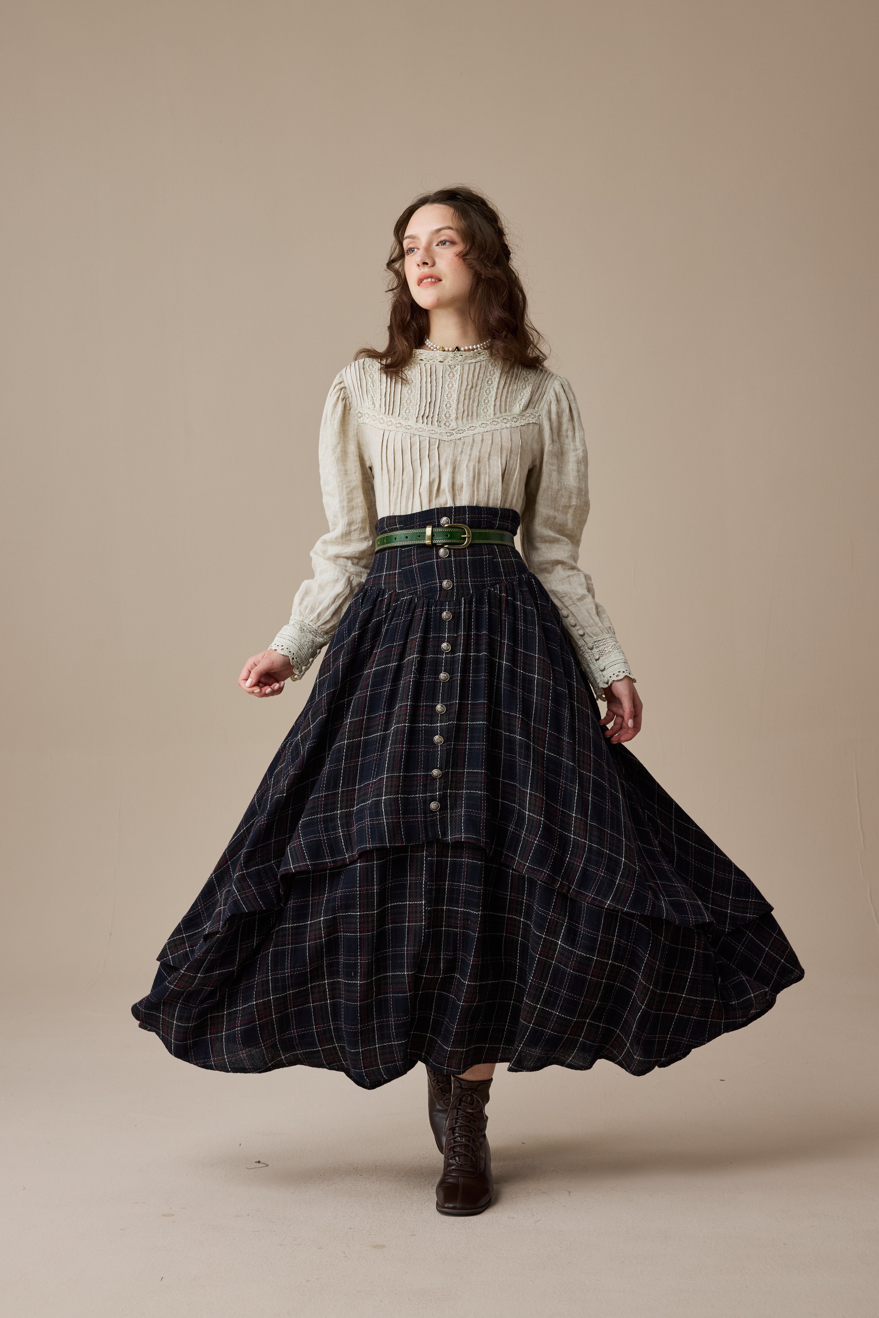 Christina 19 |Retro Layered Wool Skirt – Linennaive