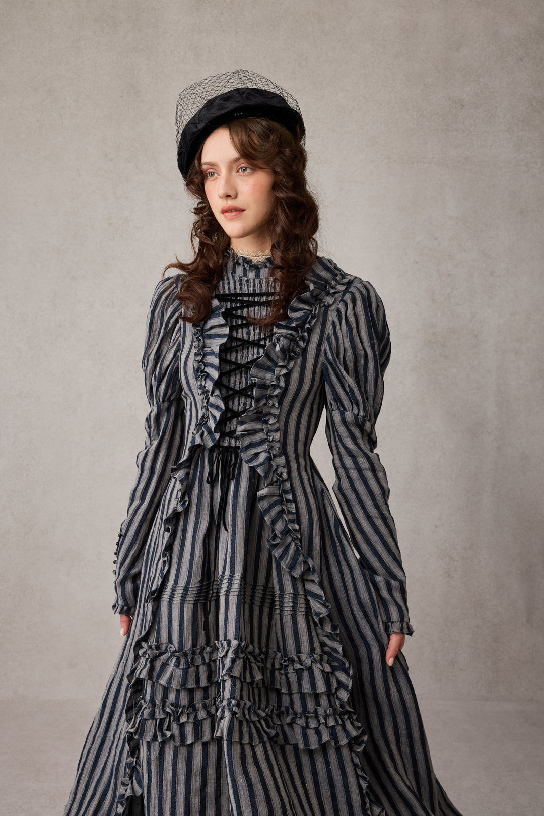 Elizabeth 15 | Victorian Linen Dress Sienna stripes / 3XL Elizabeth 15 | Victorian Linen Dress Sienna stripes / 3XL