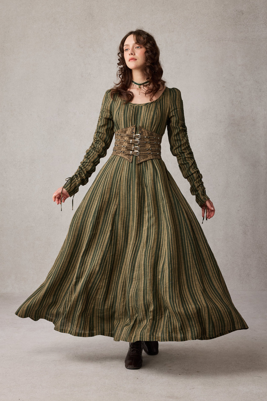 Crystal 17 | Victorian maxi linen Dress Dress / Brown stripes / M Crystal 17 | Victorian maxi linen Dress Dress / Brown stripes / M