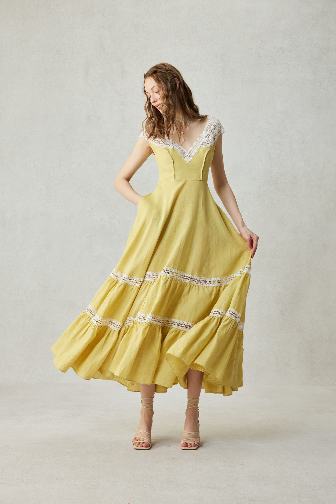 Cherry Tree 25 | Lace Linen flared dress