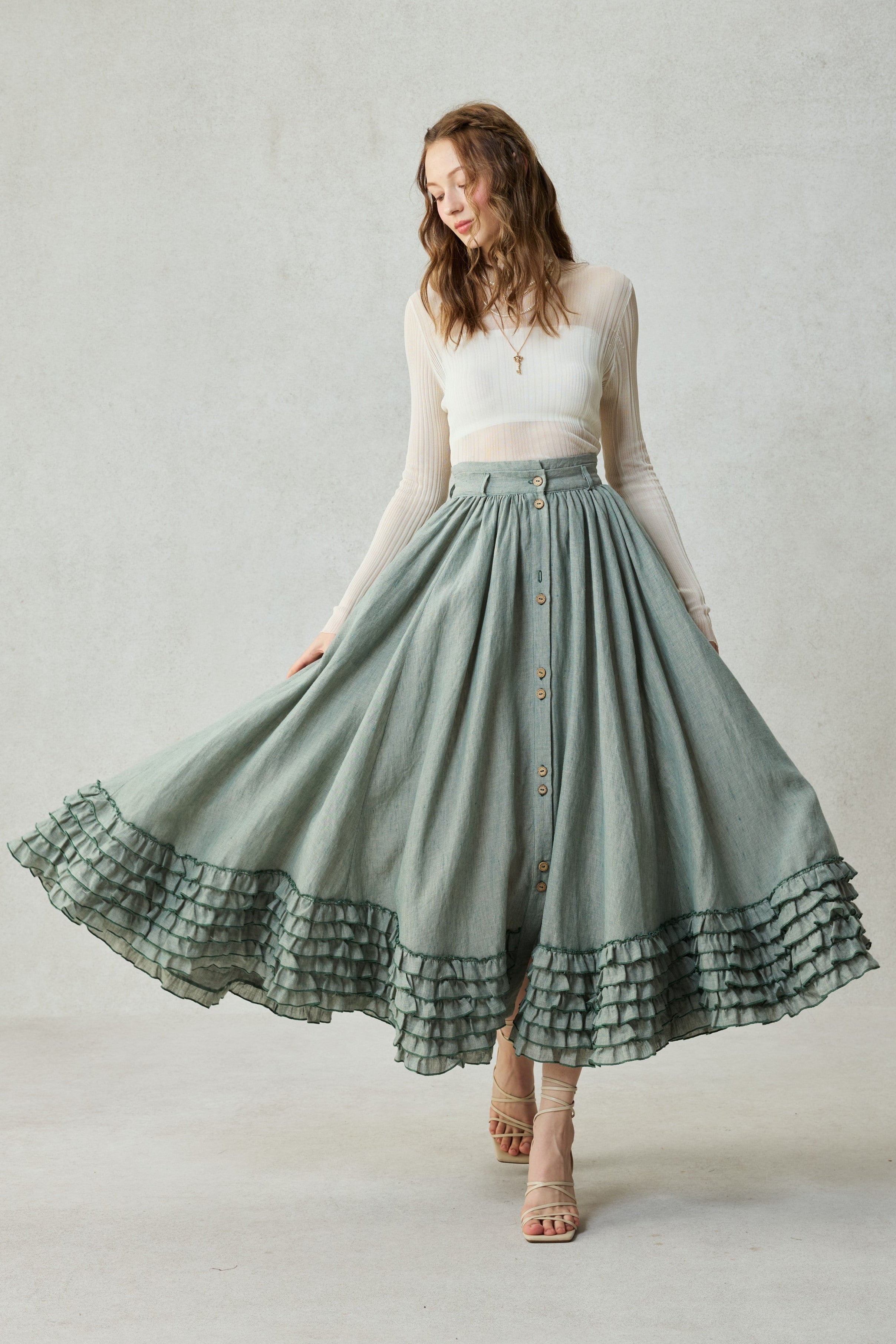 Dorothy 27 | Ruffled maxi linen skirt – Linennaive