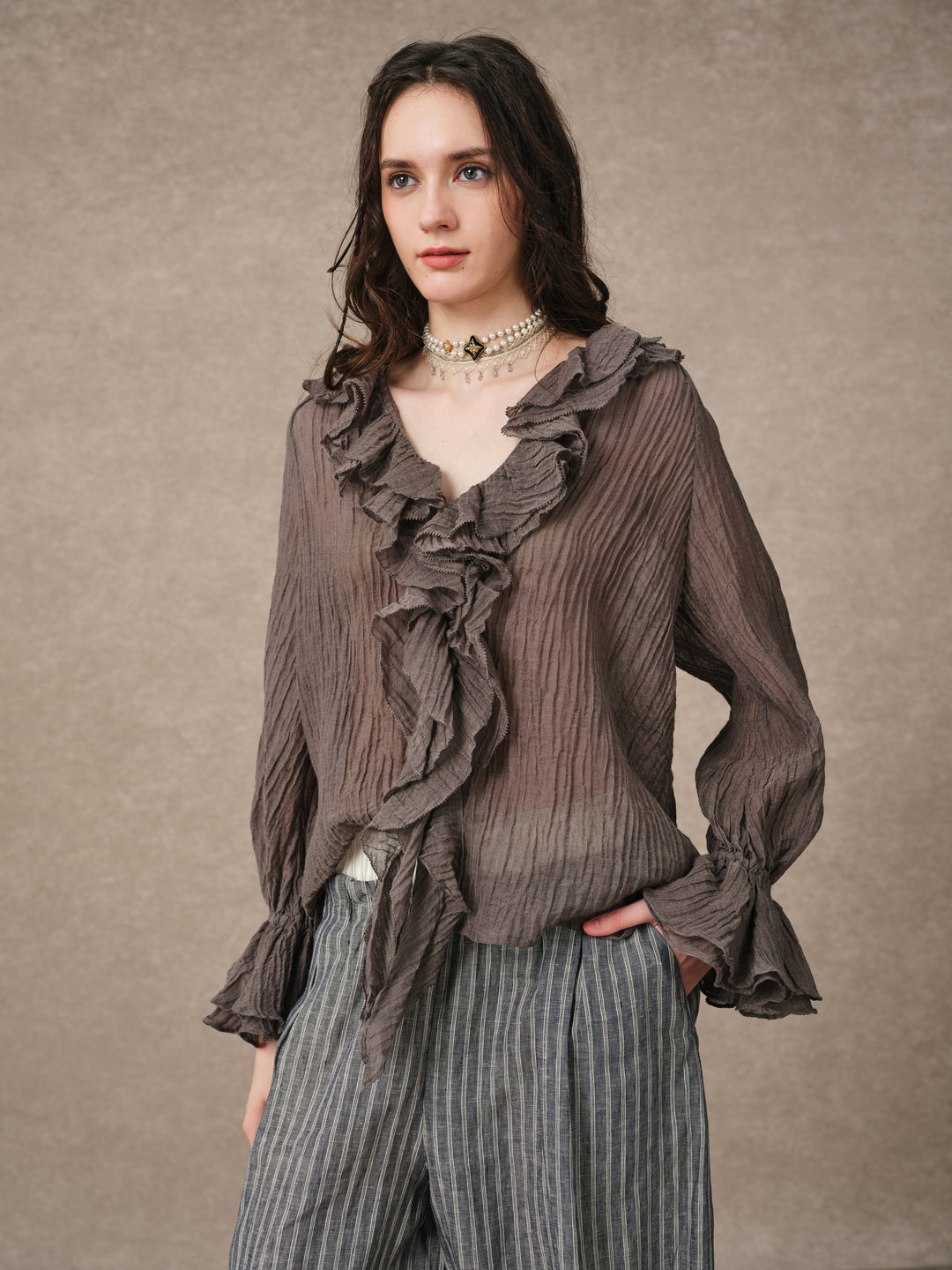 Nebula | Grey Ruffle Oversized Shirt