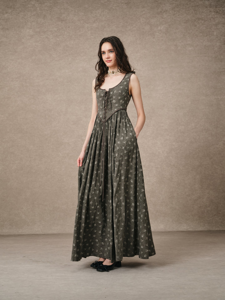 Anis 23 | Lace-up Jacquard Linen Corset Dress