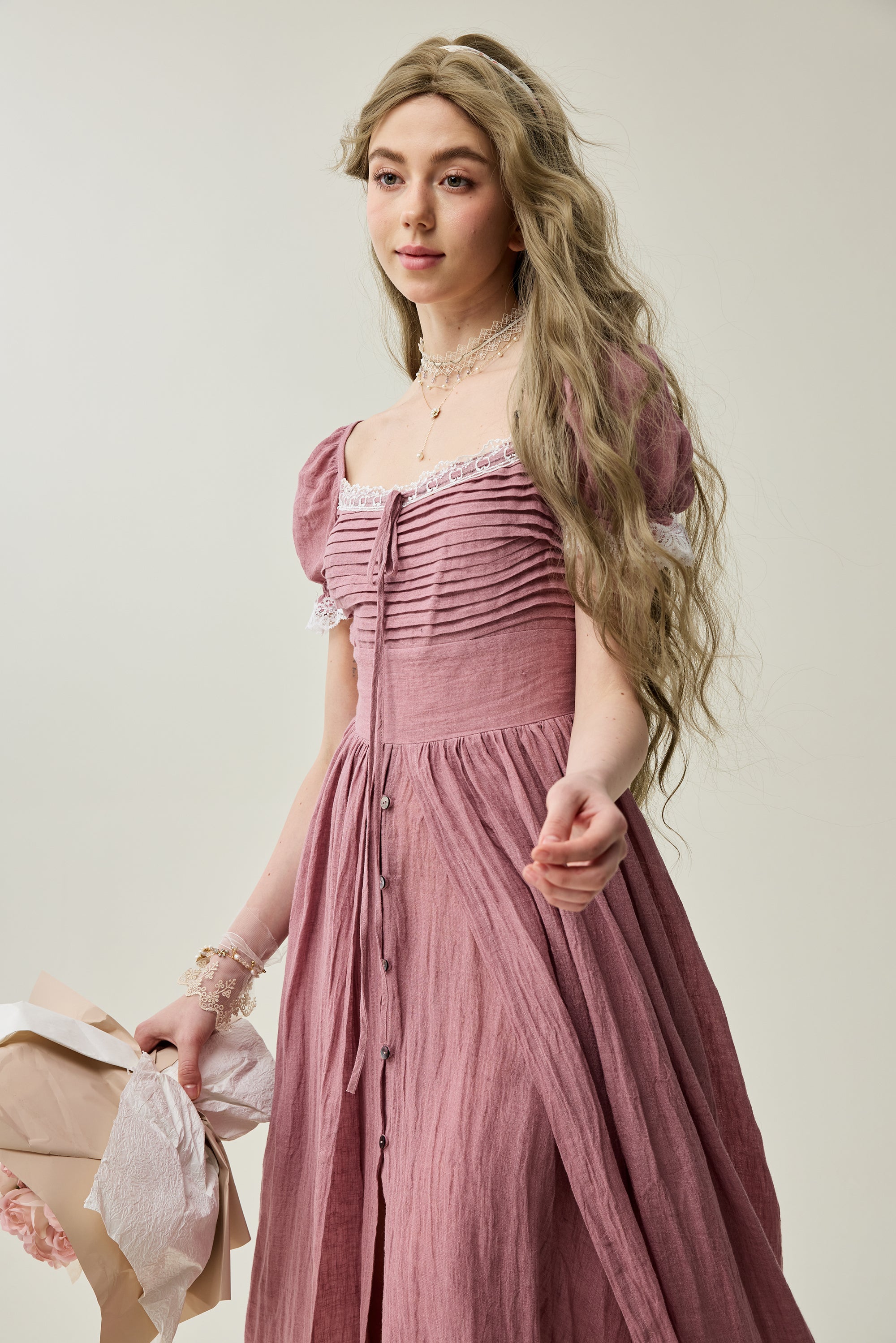 Monet Haze 26 | Fairy layered Linen Dress with pintucks – Linennaive