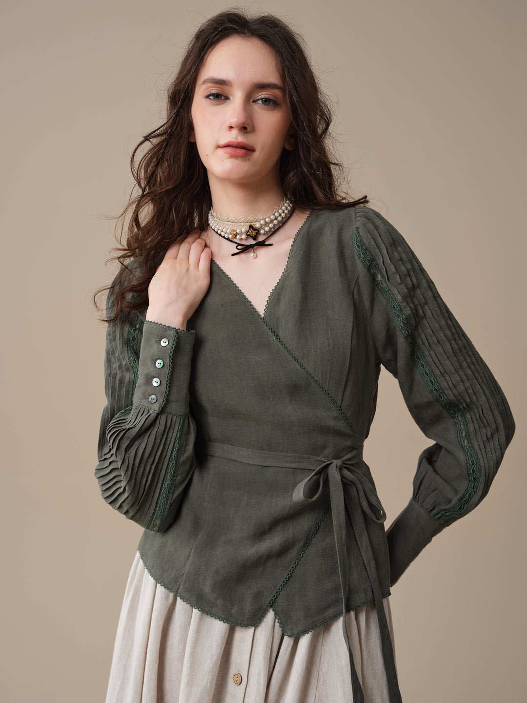 Marguerite | Soft Linen Wrap Blouse