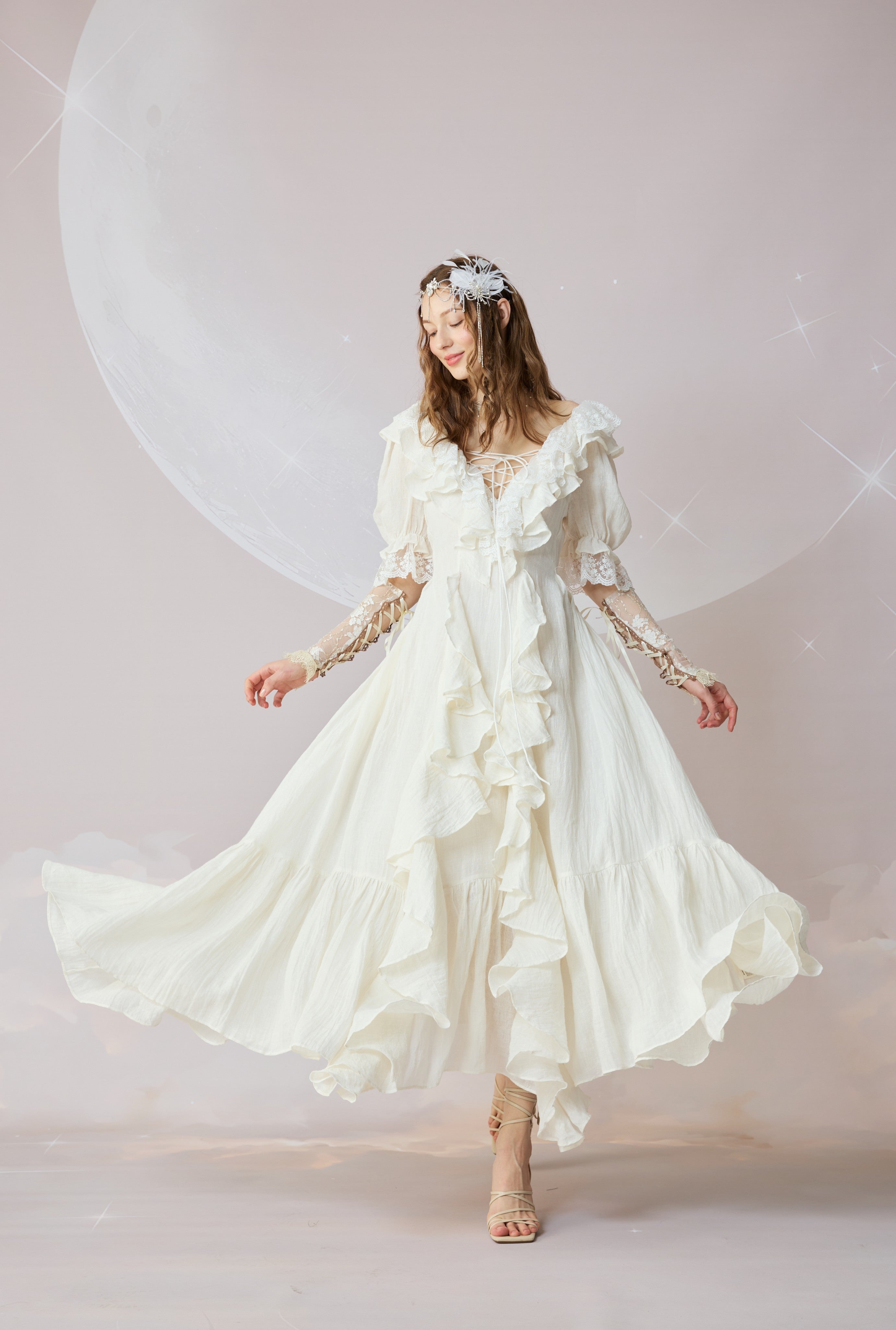 TROVE AMUNZEN LINEN ORIENTAL GOWN サイズ３ Dewdrops 16 | Maxi Linen Dress Gown – Linennaive