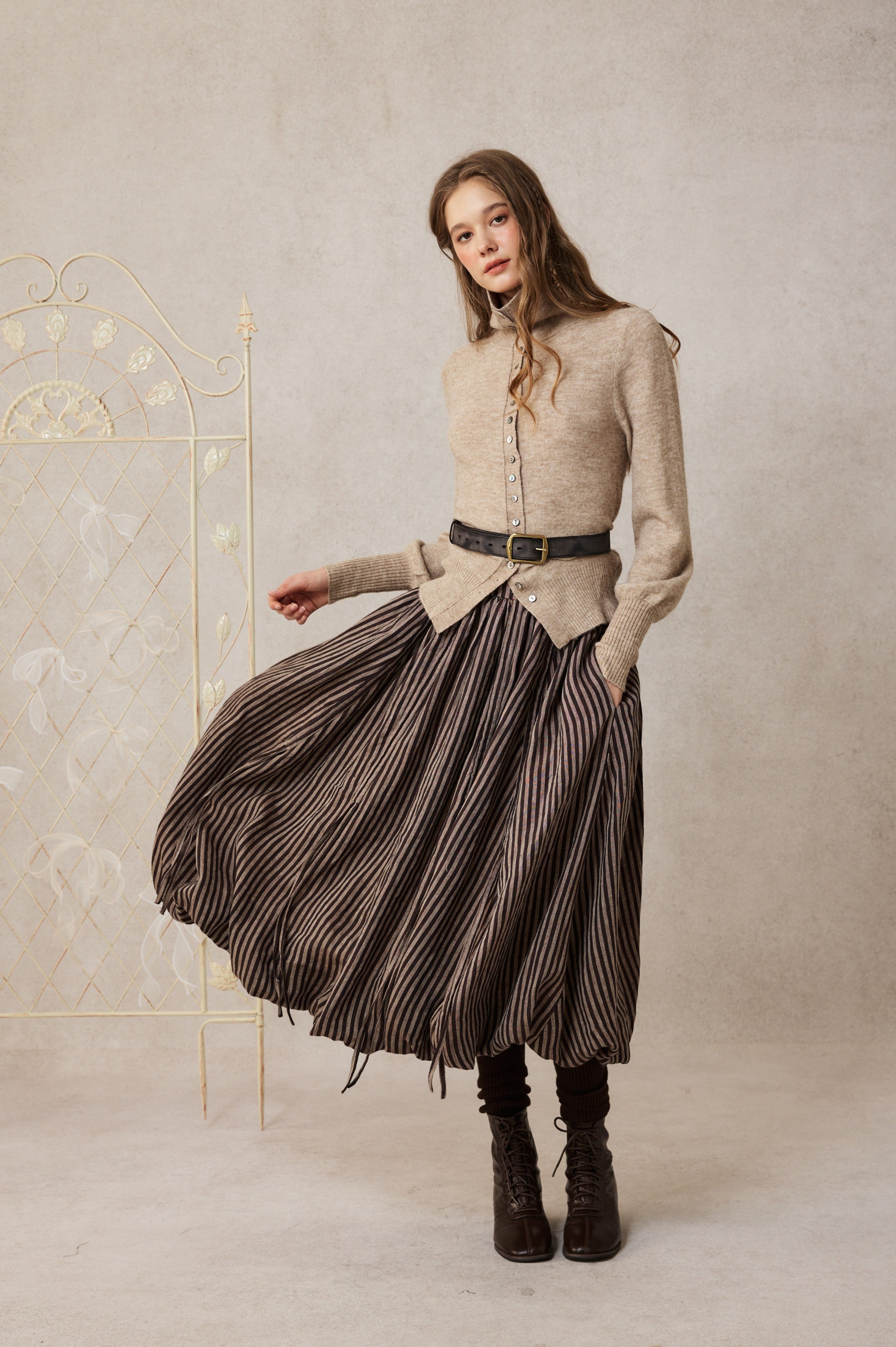 Camellia Bubble 22 | Drawstring Bubble Linen Skirt – Linennaive