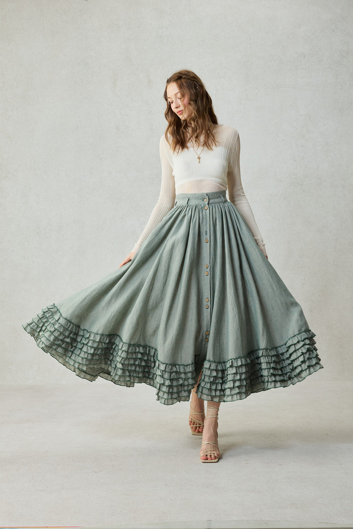 Dorothy 27 | Ruffled maxi linen skirt
