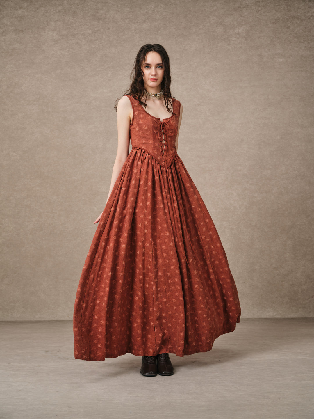 Anis 23 | Lace-up Jacquard Linen Corset Dress