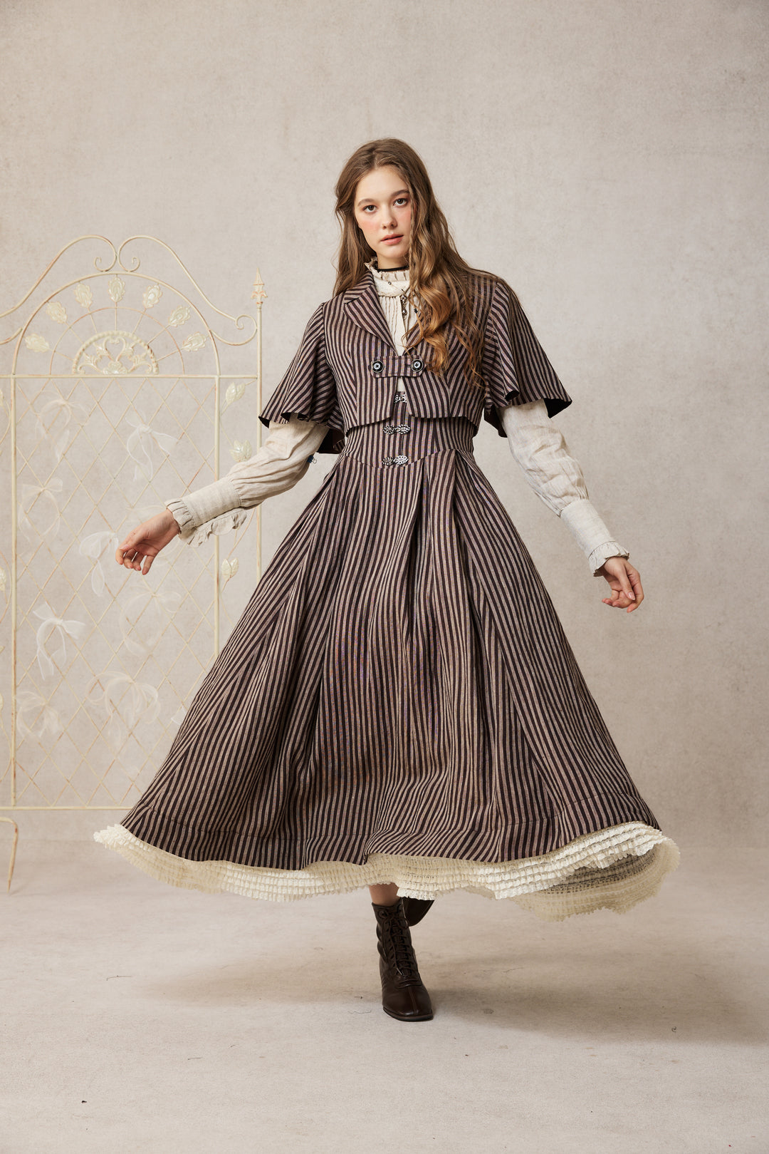 retro linen dress Clarise 22 |Retro Linen Skirt & Cape (2 pieces) – Linennaive