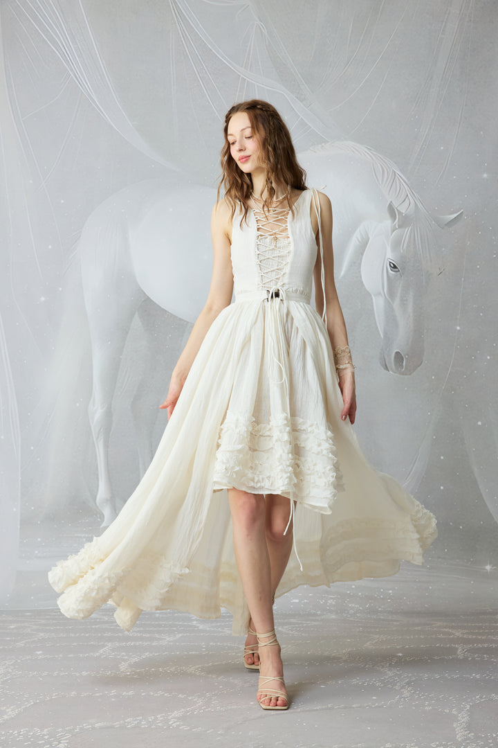 Wearable Poetry 17 | Ruffled linen dress & skirt （2 pieces)