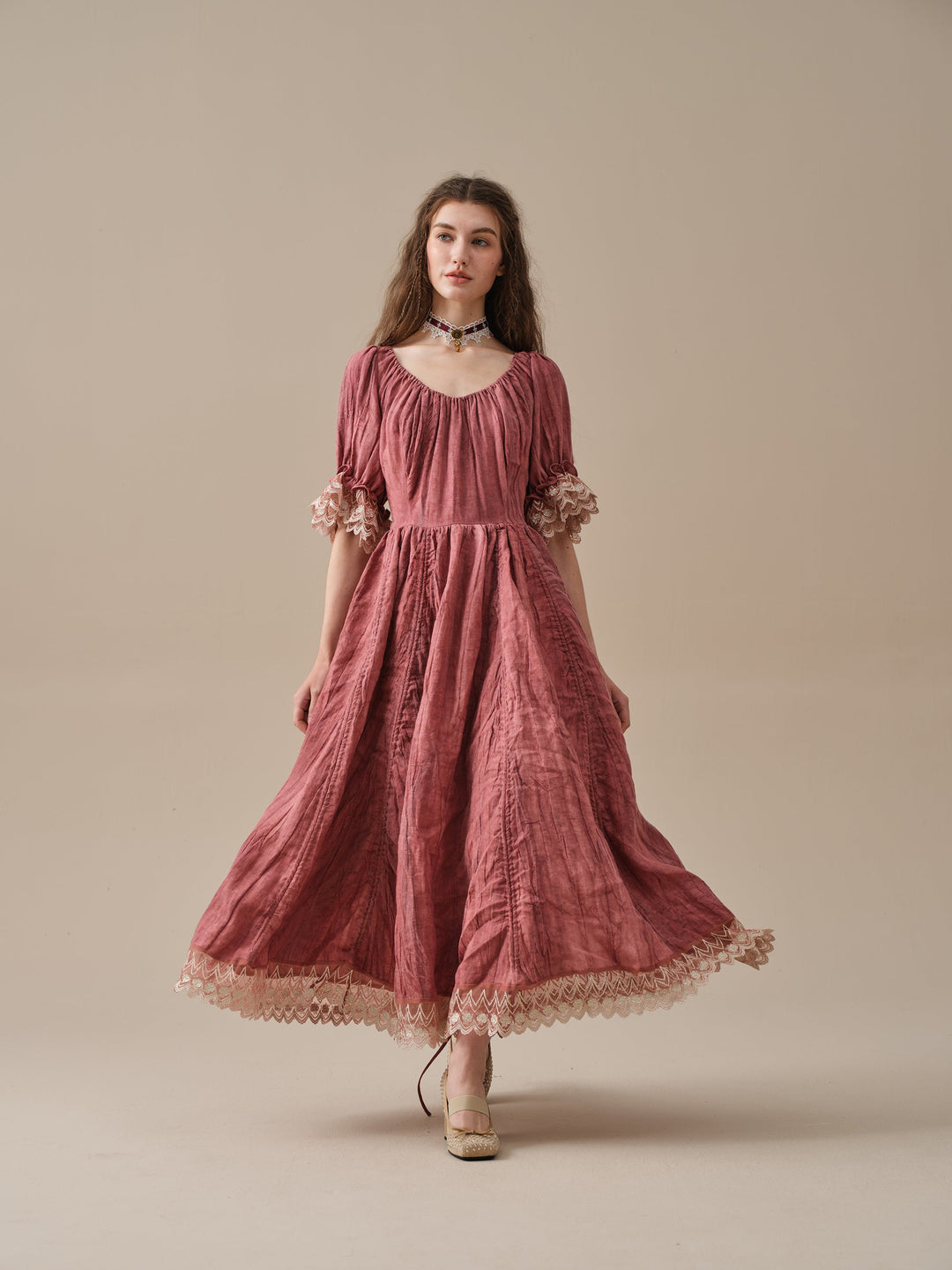 Elowen 27 | Lace Linen Dress Gown ( 2 Way to Wear ) Pale Pink / Xs Elowen 27 | Lace Linen Dress Gown ( 2 Way to Wear ) Pale Pink / Xs